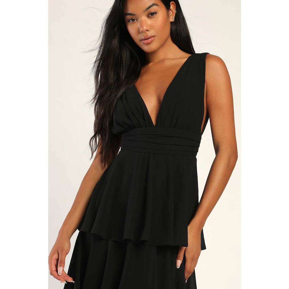 Lulus Amazing Evening Black Tiered Maxi Dress Chiffon Formal Evening Medium NWT - Picture 3 of 11